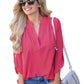Frankie & Pop Women's Spring Long Sleeve Button Detail Lightweight Dressy Chiffon Beauty Blouse Pink Size Small