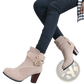 Leather Ankle Boots Gold Buckle Block Heel Pumps