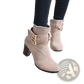 Leather Ankle Boots Gold Buckle Block Heel Pumps