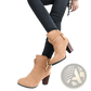 Leather Ankle Boots Gold Buckle Block Heel Pumps