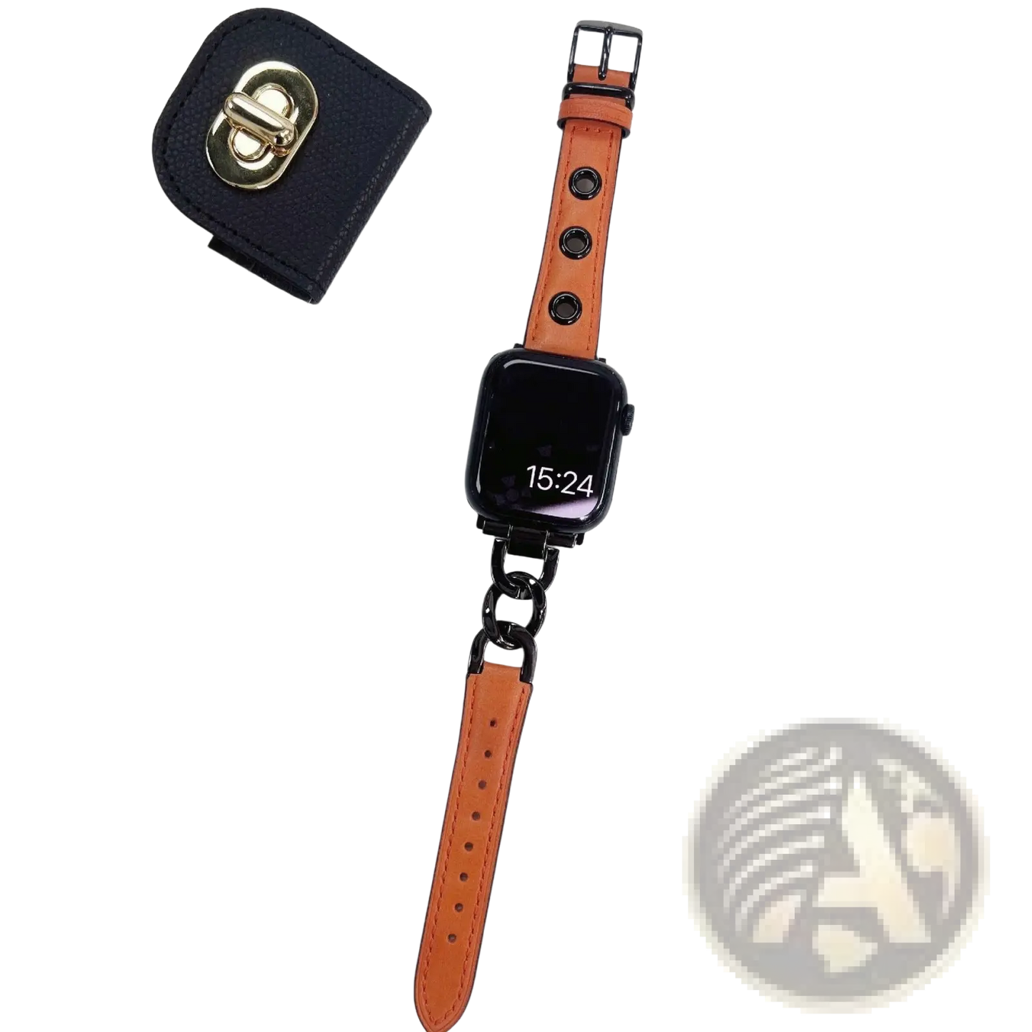 Leather Apple Watch Band with Retro Chain Link