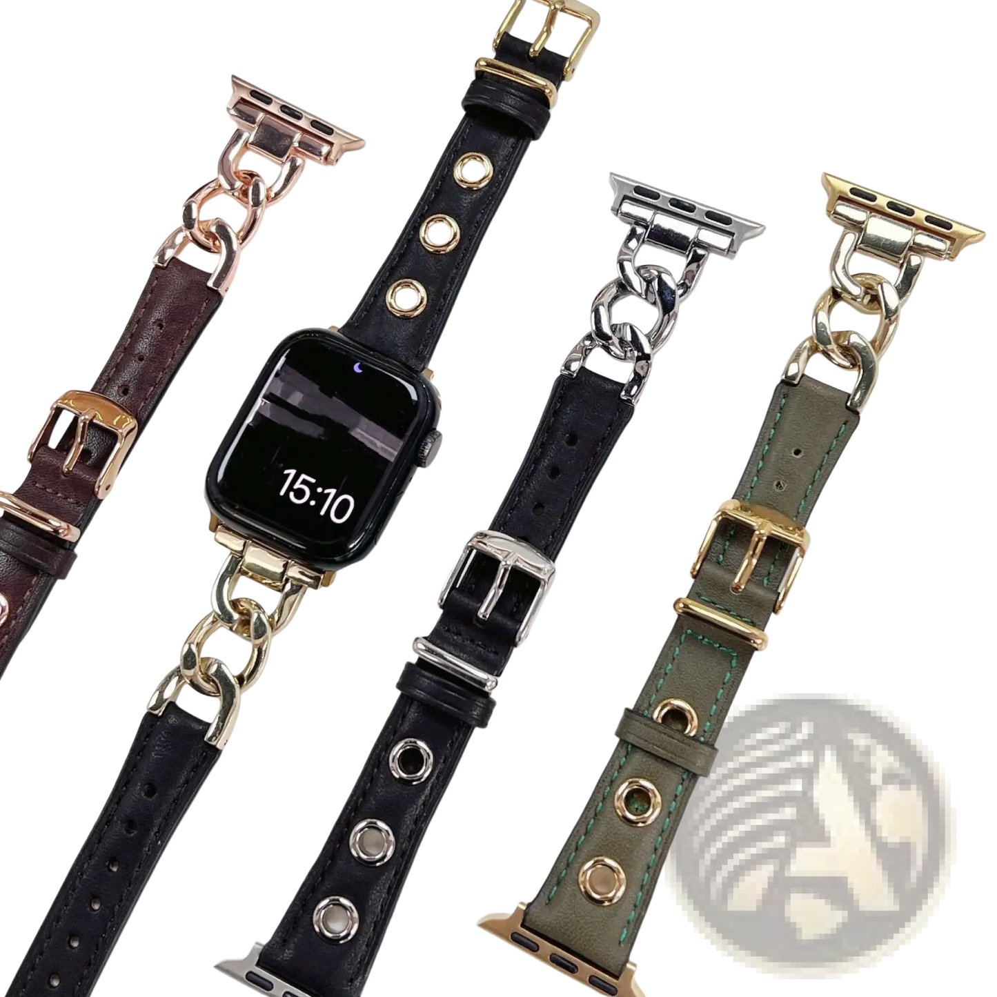 Leather Apple Watch Band with Retro Chain Link