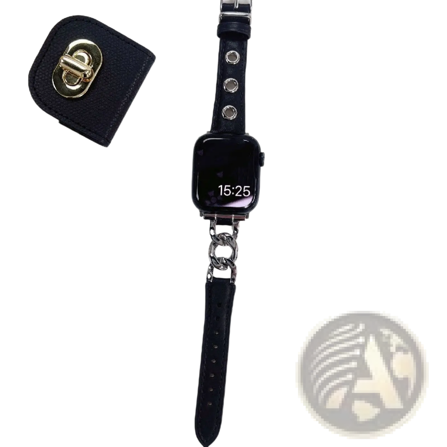 Leather Apple Watch Band with Retro Chain Link