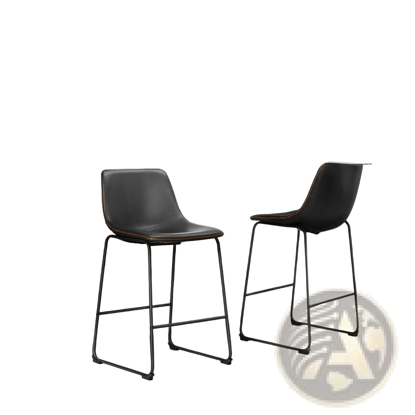 Leather Bar Stools Set of 2 Mid Century Counter Chairs