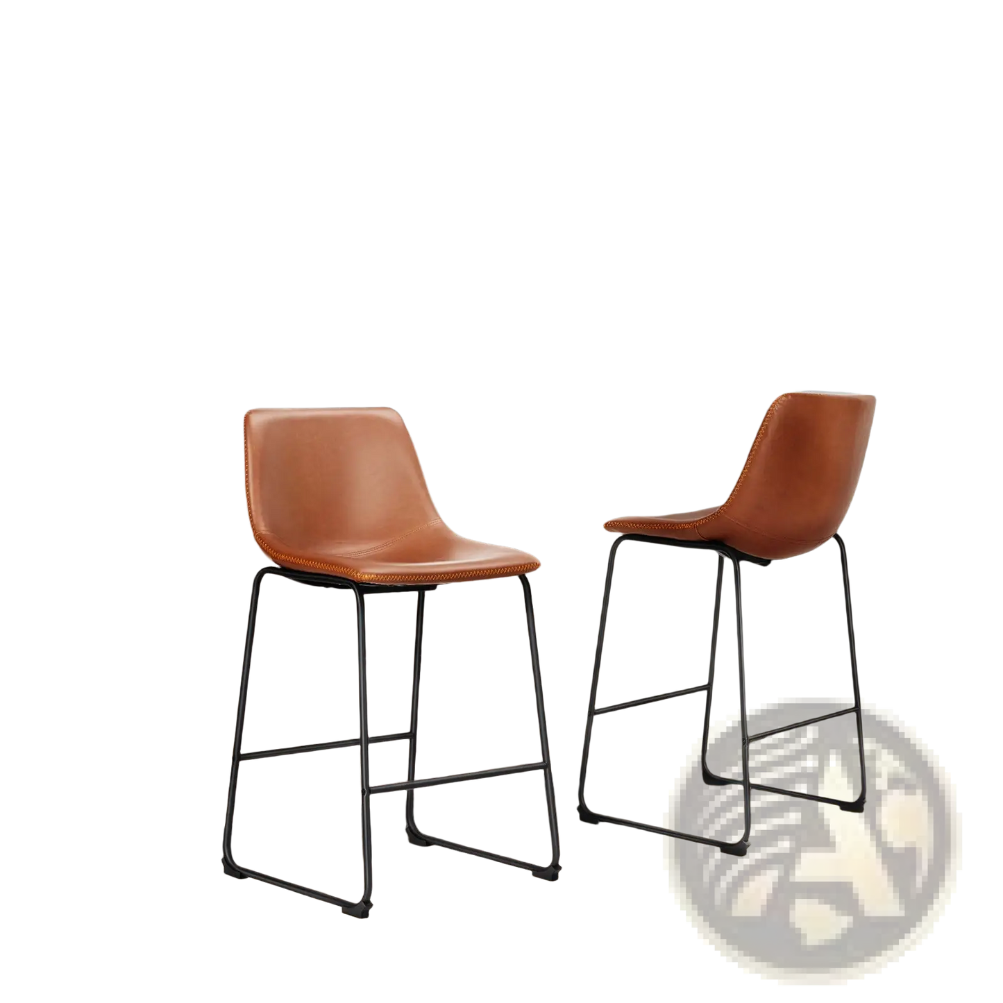 Leather Bar Stools Set of 2 Mid Century Counter Chairs