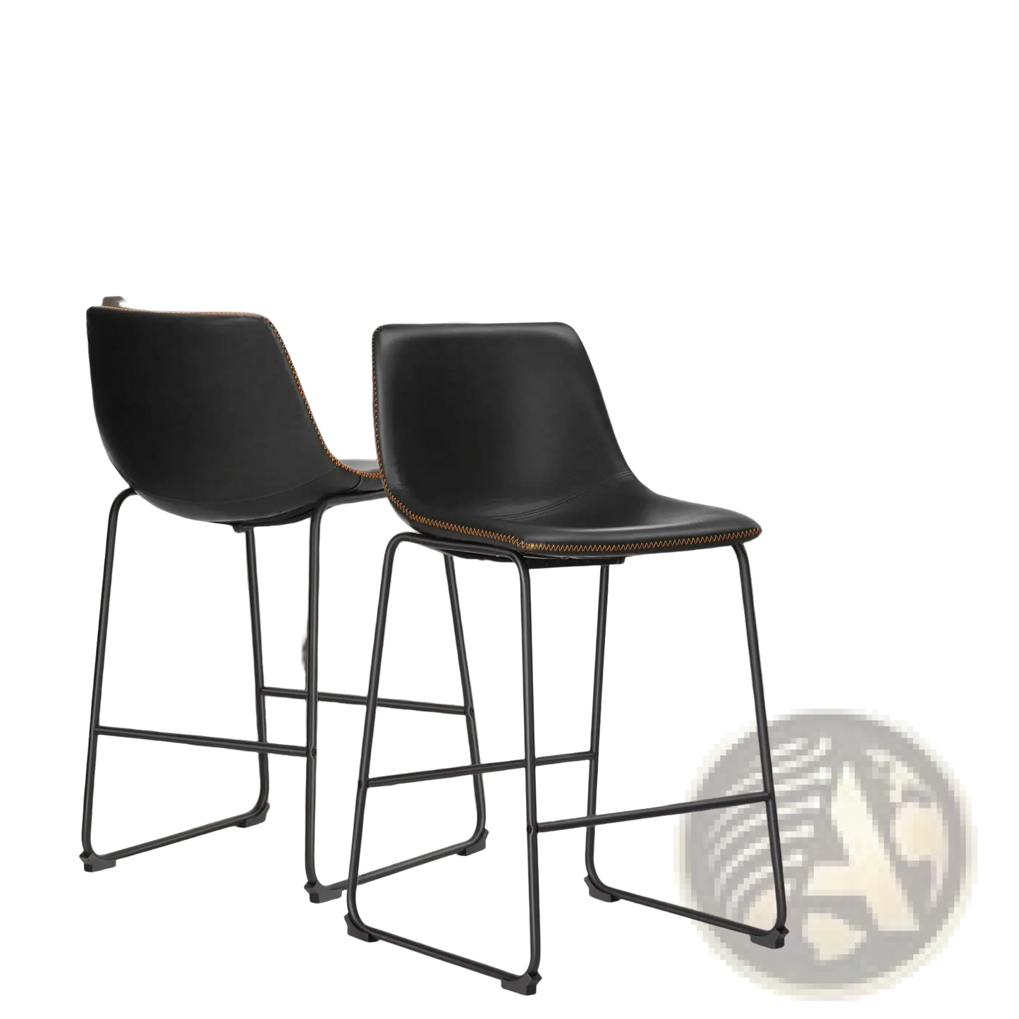 Leather Bar Stools Set of 2 Mid Century Counter Chairs