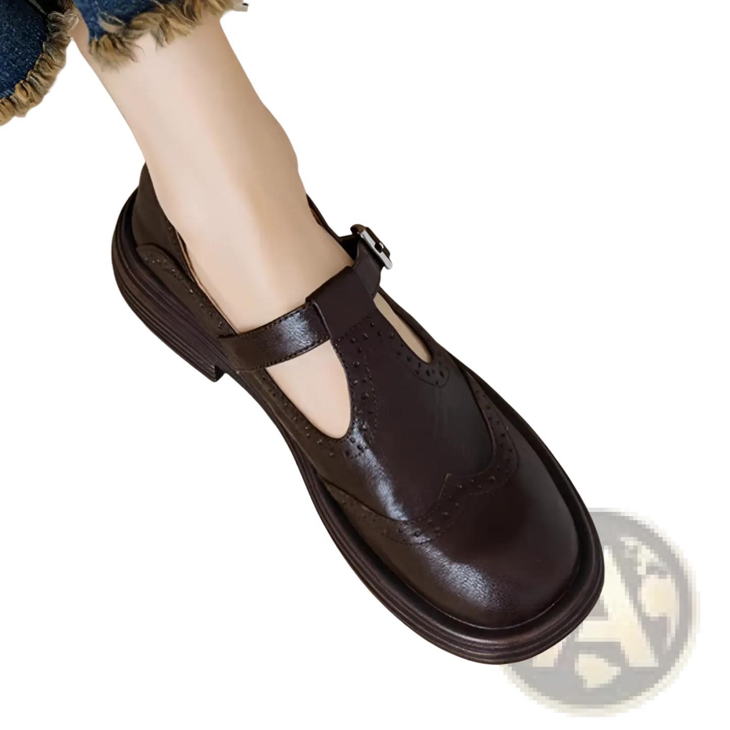 Leather Brogue Mary Jane Shoes for Women Brown Black