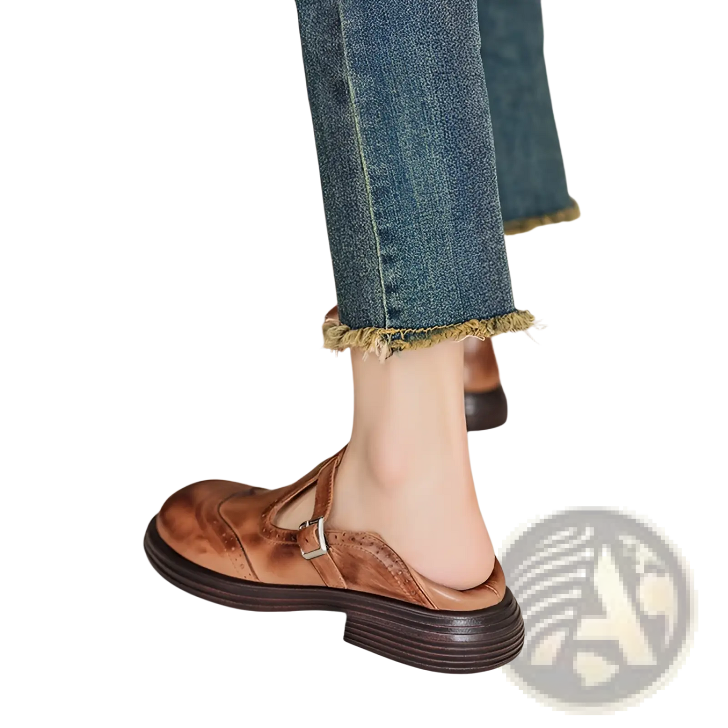 Leather Brogue Mary Jane Shoes for Women Brown Black
