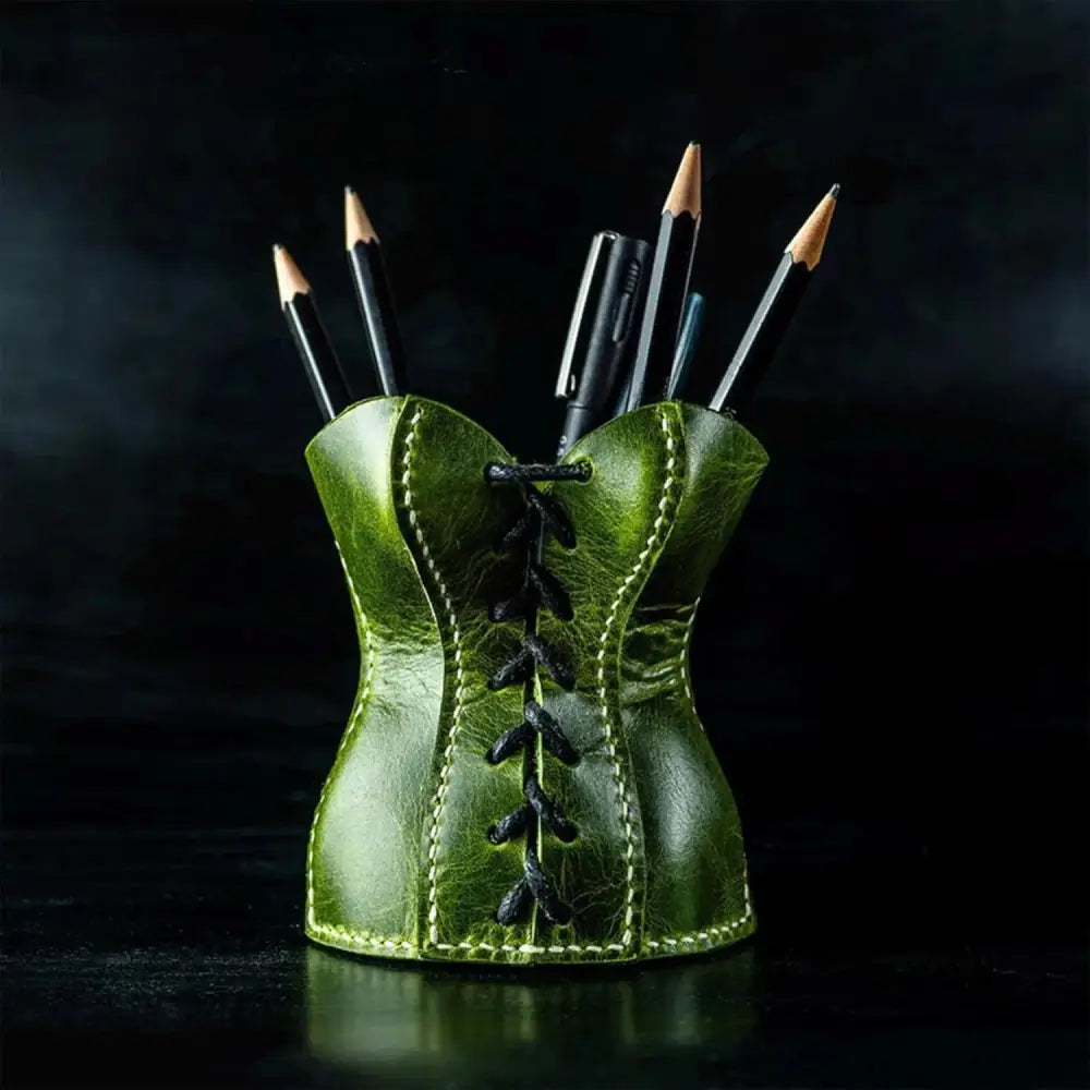 Handcrafted Leather Corset Desk Organizer and Pen Holder
