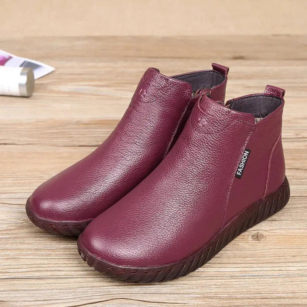 Women's Non-slip Leather Warm Cotton Ankle Boots