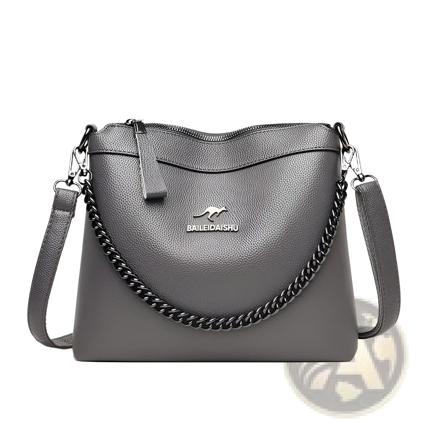 Leather Crossbody Handbag with Silver Chain Strap