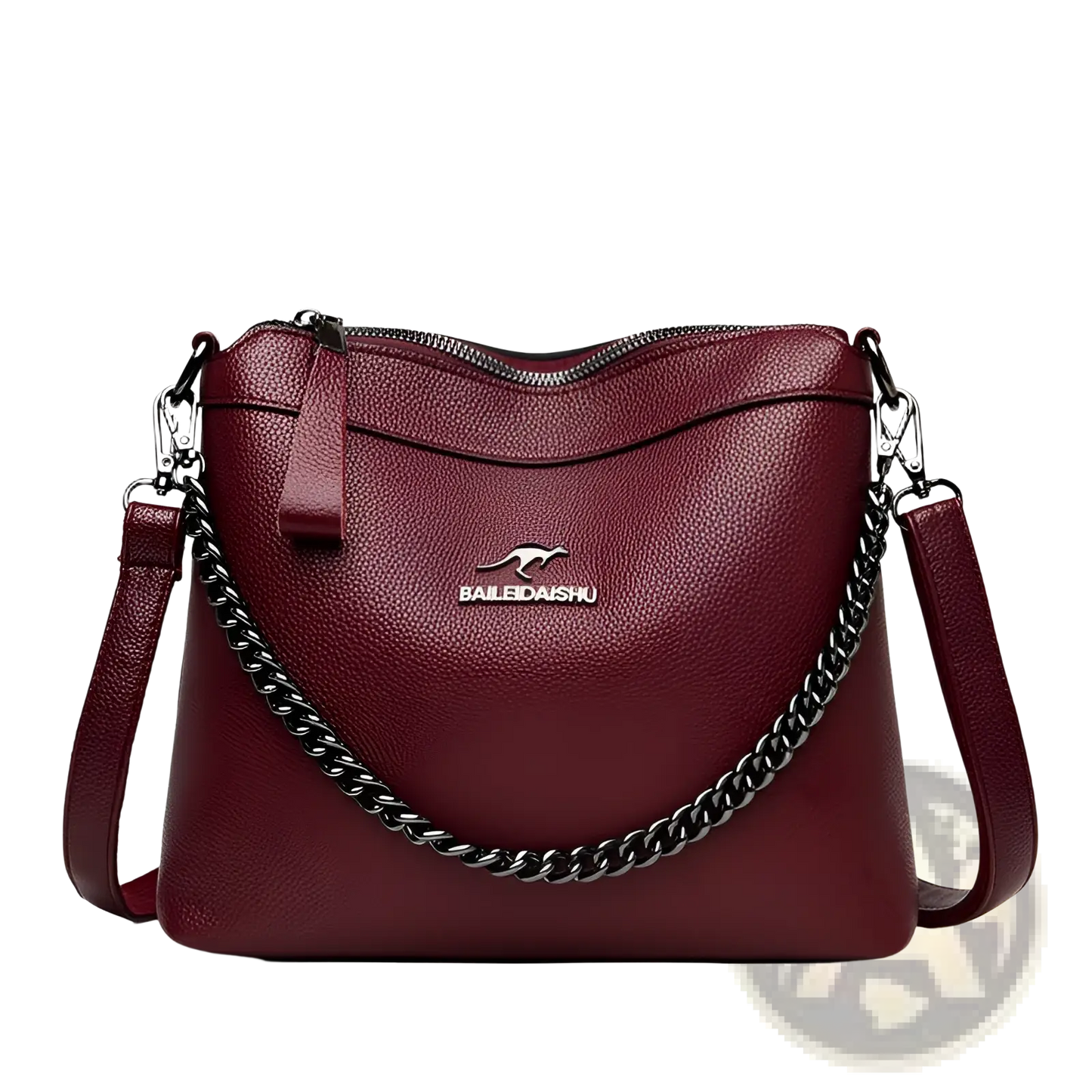 Leather Crossbody Handbag with Silver Chain Strap