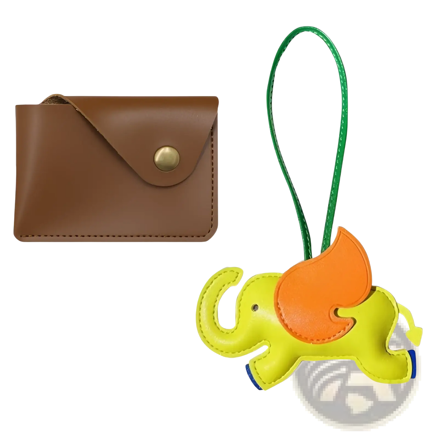 Leather Elephant Bag Charm and Slim Card Holder Set