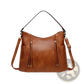 Leather Hobo Bag with Tassel and Front Zipper Pockets