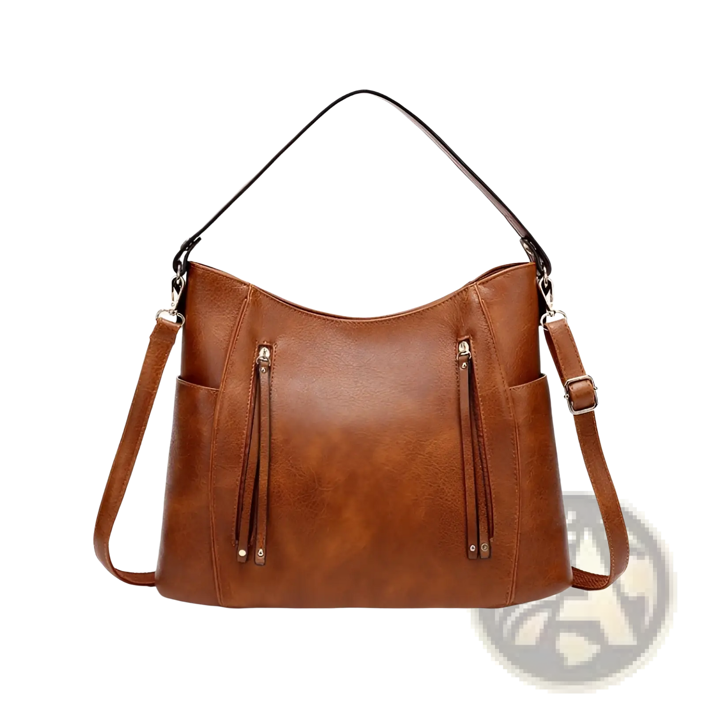 Leather Hobo Bag with Tassel and Front Zipper Pockets
