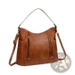 Leather Hobo Bag with Tassel and Front Zipper Pockets