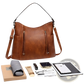 Leather Hobo Bag with Tassel and Front Zipper Pockets