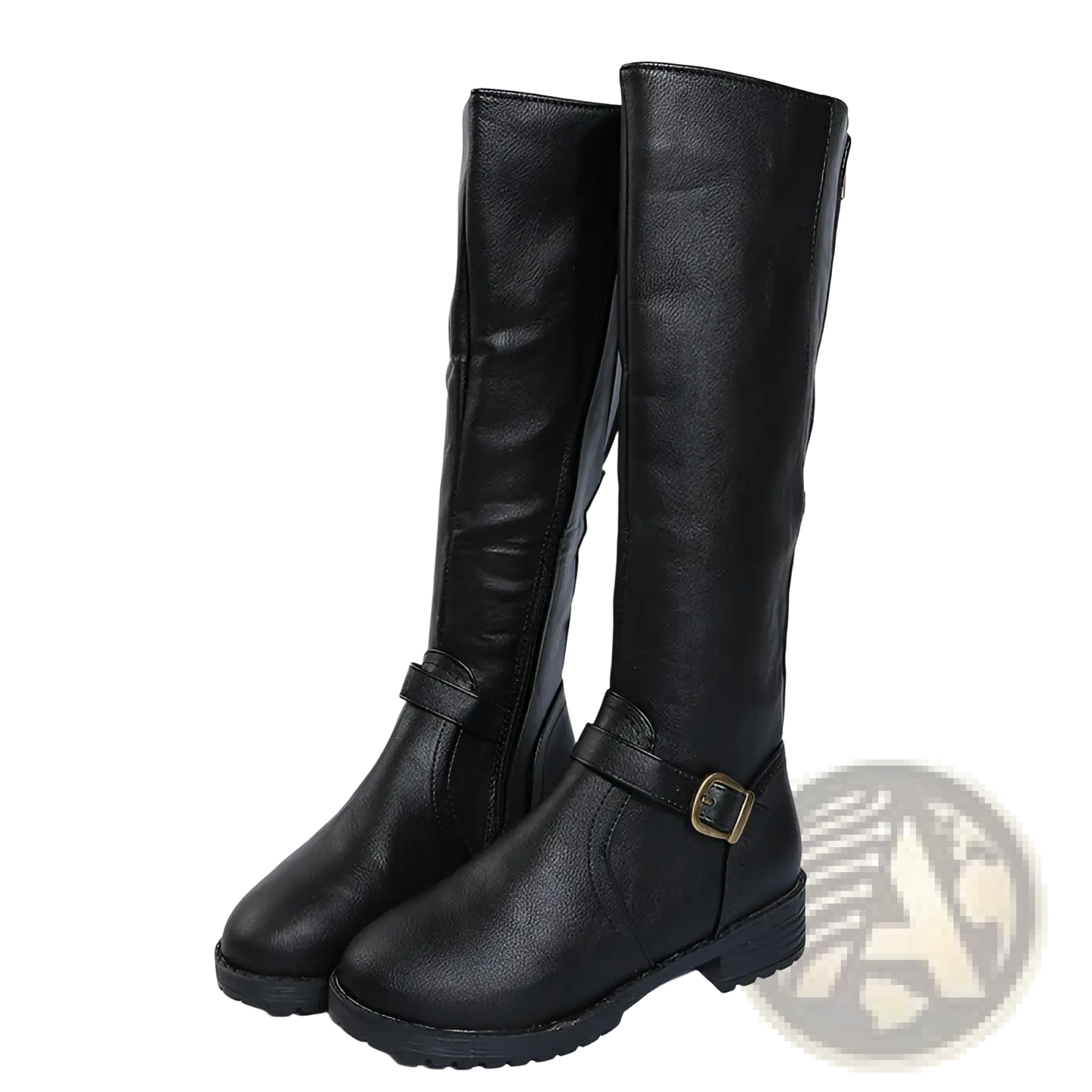 Leather Knee High Knight Boots with Buckle Strap