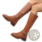 Leather Knee High Knight Boots with Buckle Strap