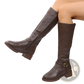 Leather Knee High Knight Boots with Buckle Strap