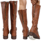 Leather Knee High Knight Boots with Buckle Strap