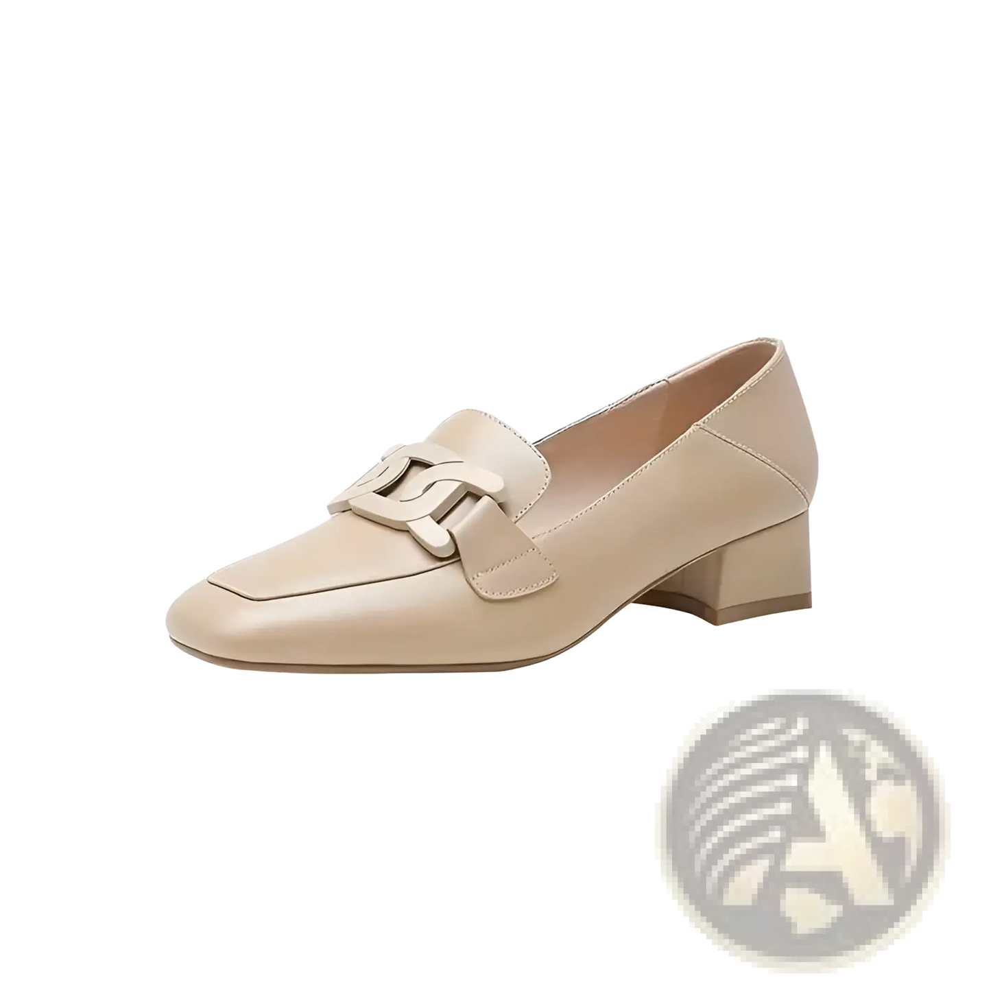 Leather Loafers with Metal Buckle Square Toe Pumps