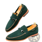 Leather Loafers Perforated Suede Slip on Shoes