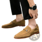 Leather Loafers Perforated Suede Slip on Shoes