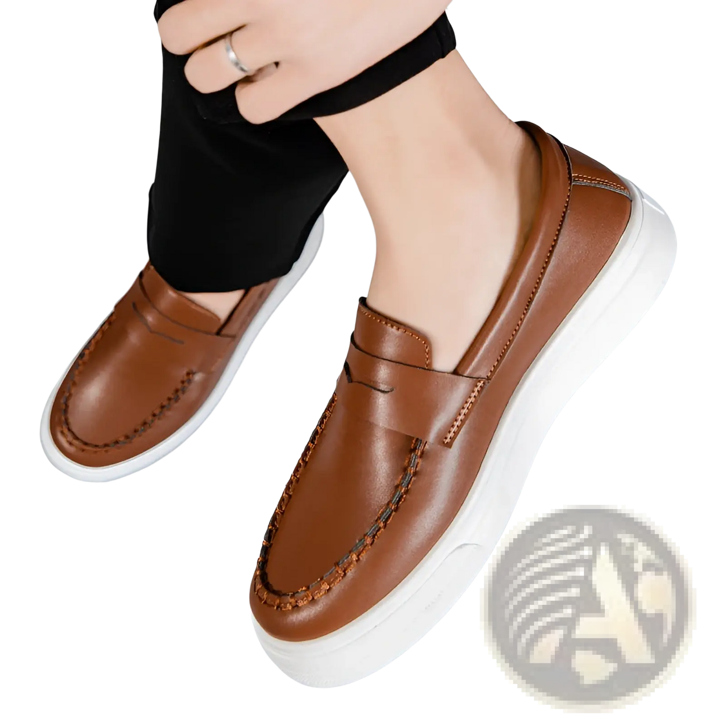 Leather Loafers with White Rubber Soles