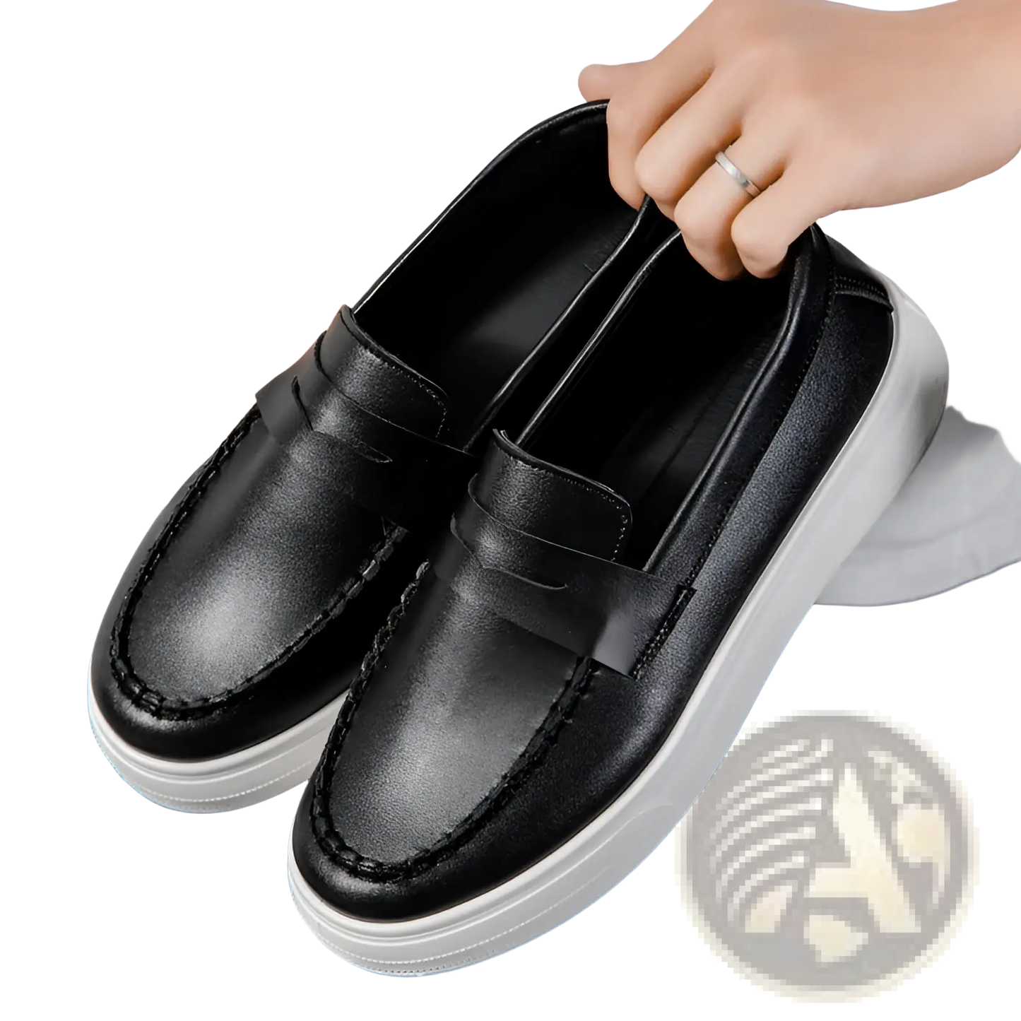 Leather Loafers with White Rubber Soles