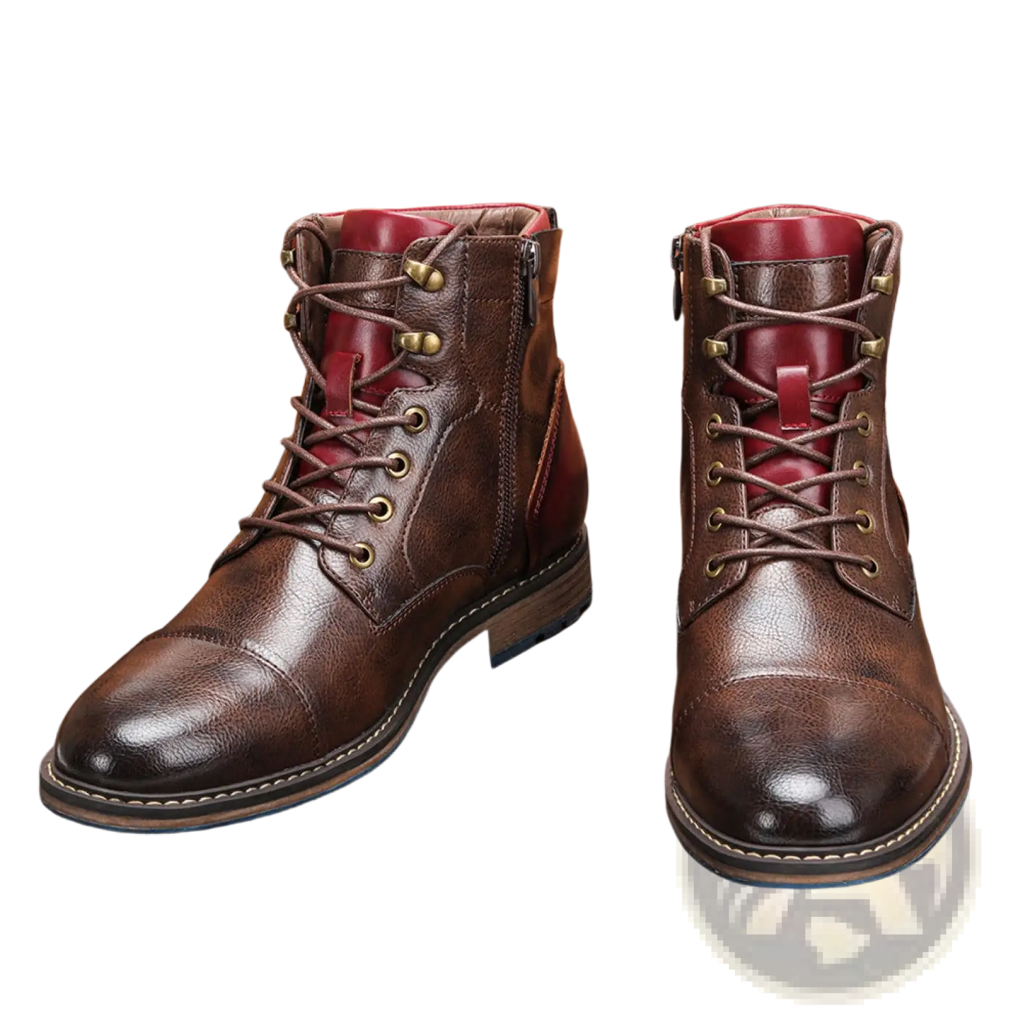 Leather Martin Boots with Red Panel and Brass Eyelets
