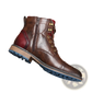 Leather Martin Boots with Red Panel and Brass Eyelets