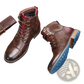 Leather Martin Boots with Red Panel and Brass Eyelets