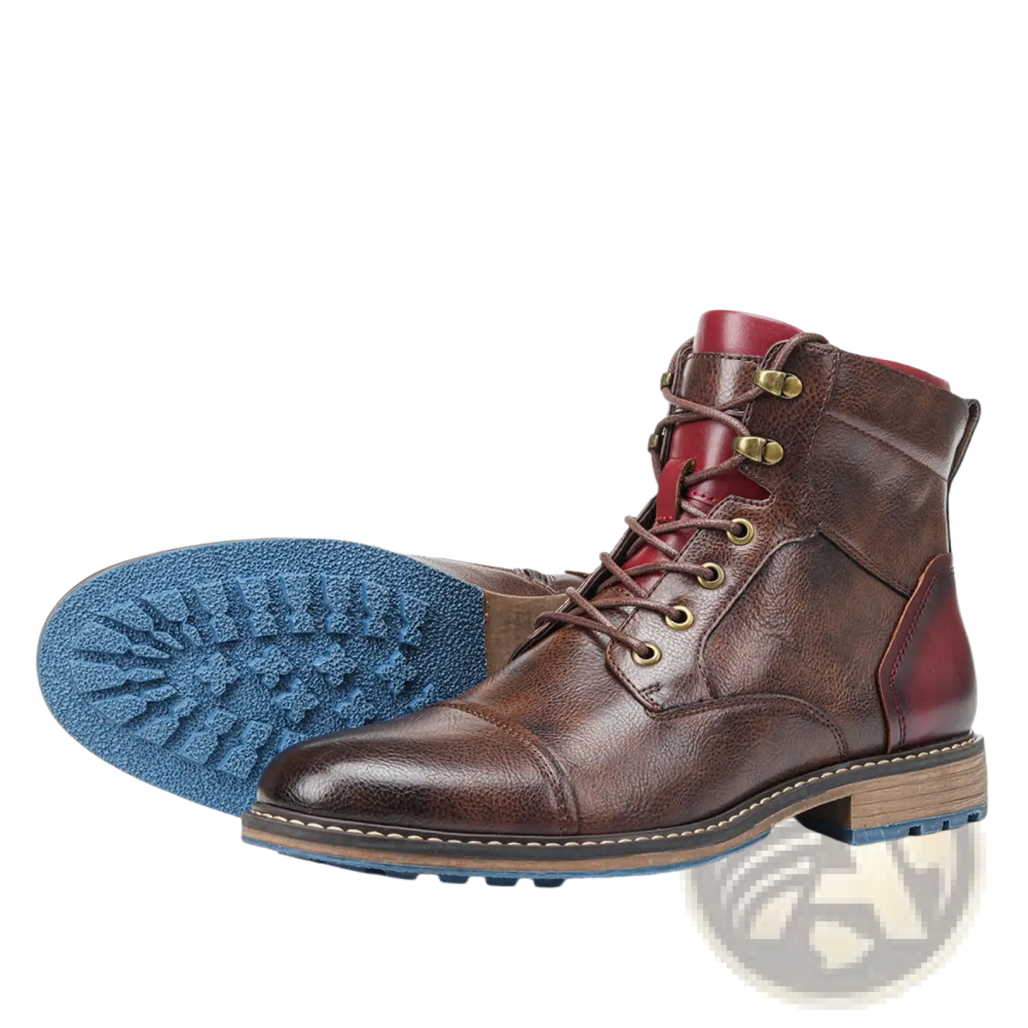 Leather Martin Boots with Red Panel and Brass Eyelets