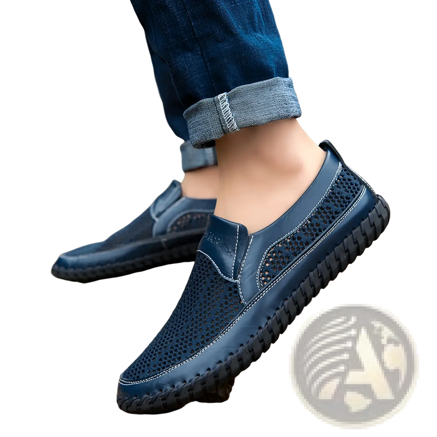 Leather Mesh Slip on Loafers with Braided Rubber Sole