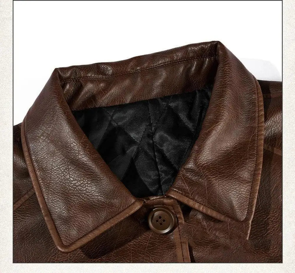Unisex Faux Leather Mid Length Trench Coat