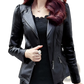Leather Moto Jacket with High Collar and Puff Sleeves