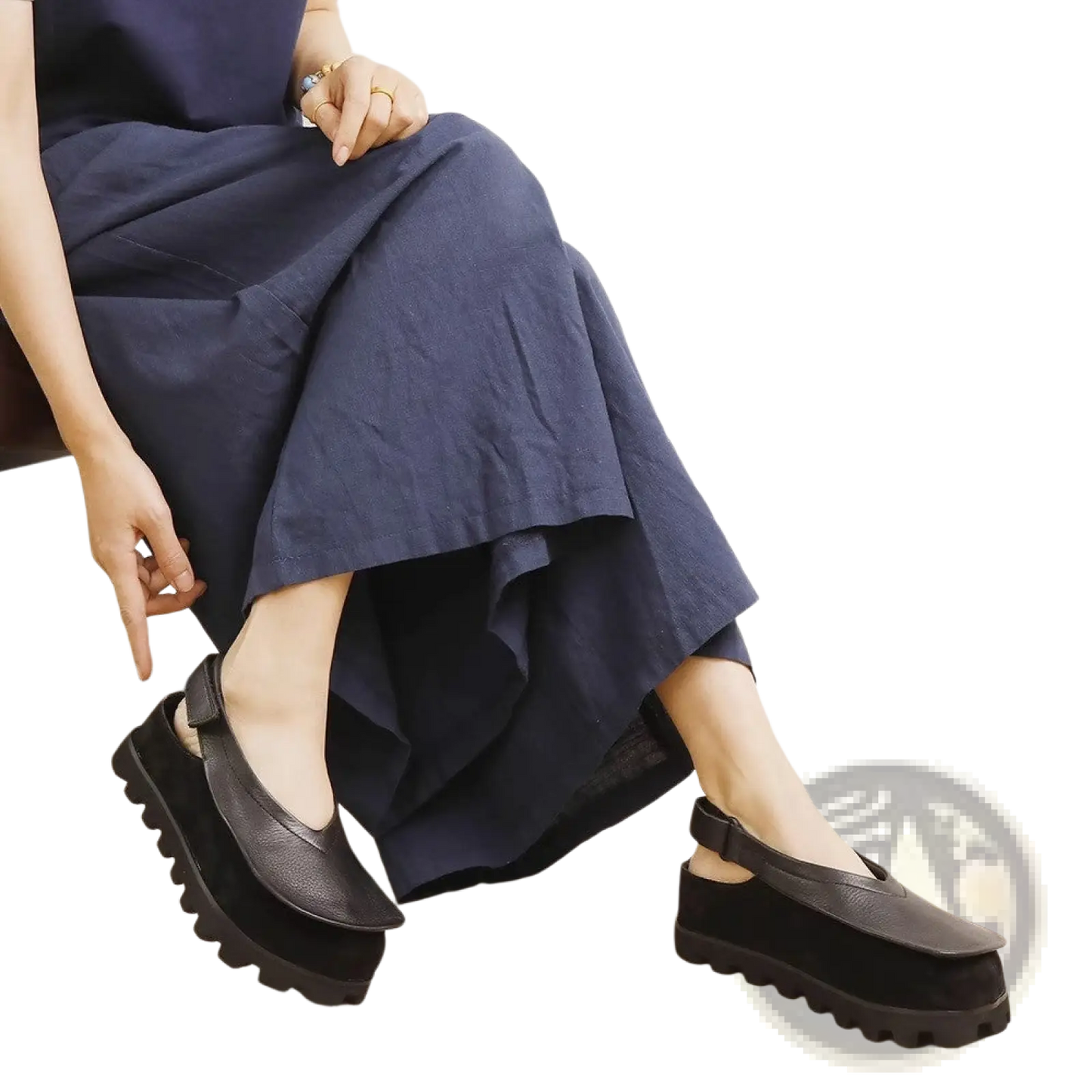 Leather Platform Sandals Chunky Retro Open Toe Shoes