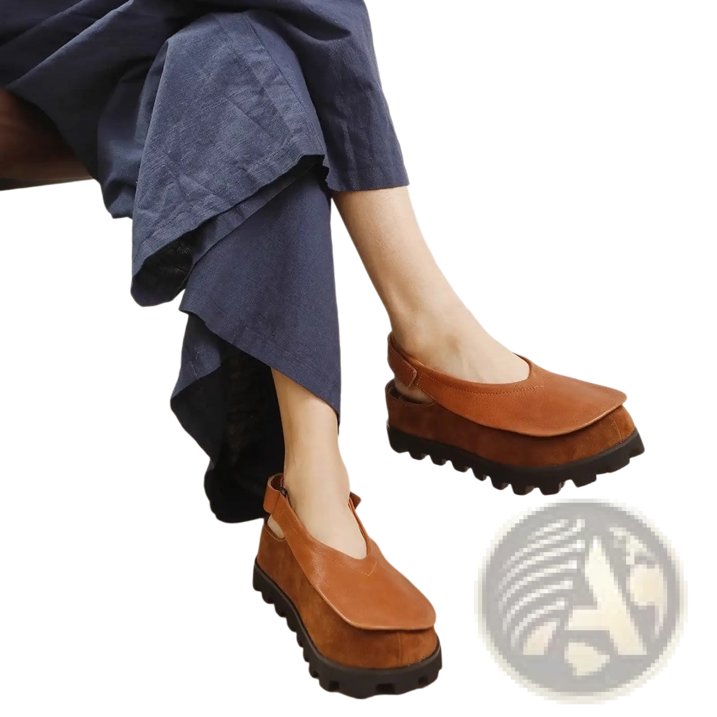 Leather Platform Sandals Chunky Retro Open Toe Shoes
