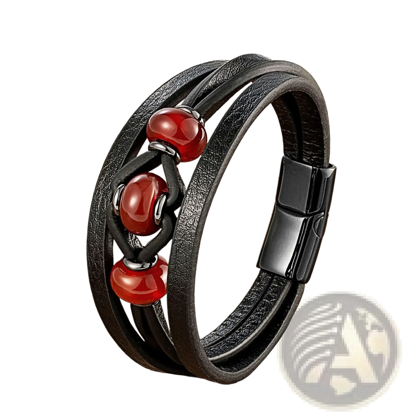 Leather Rope Bracelet with Natural Stone Beads and Magnetic Clasp