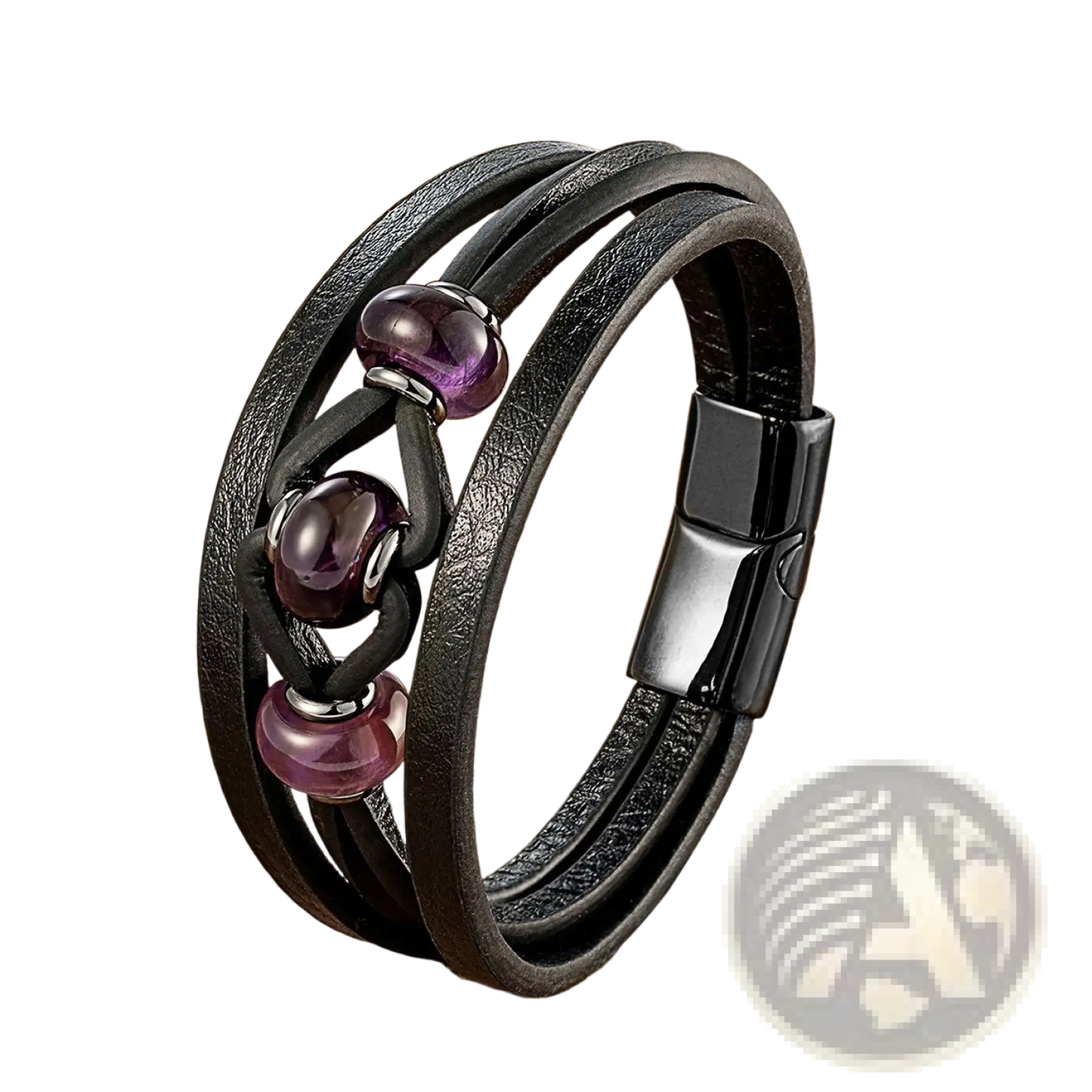 Leather Rope Bracelet with Natural Stone Beads and Magnetic Clasp
