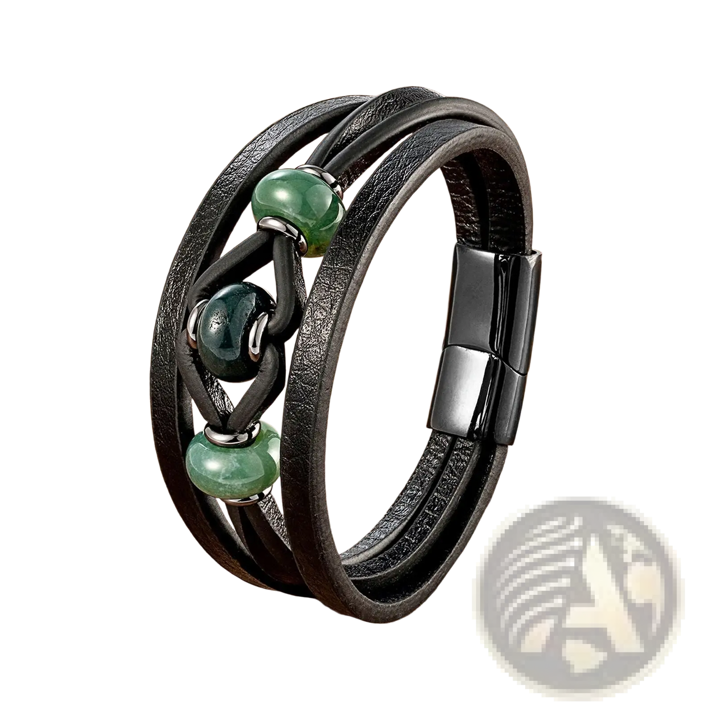 Leather Rope Bracelet with Natural Stone Beads and Magnetic Clasp