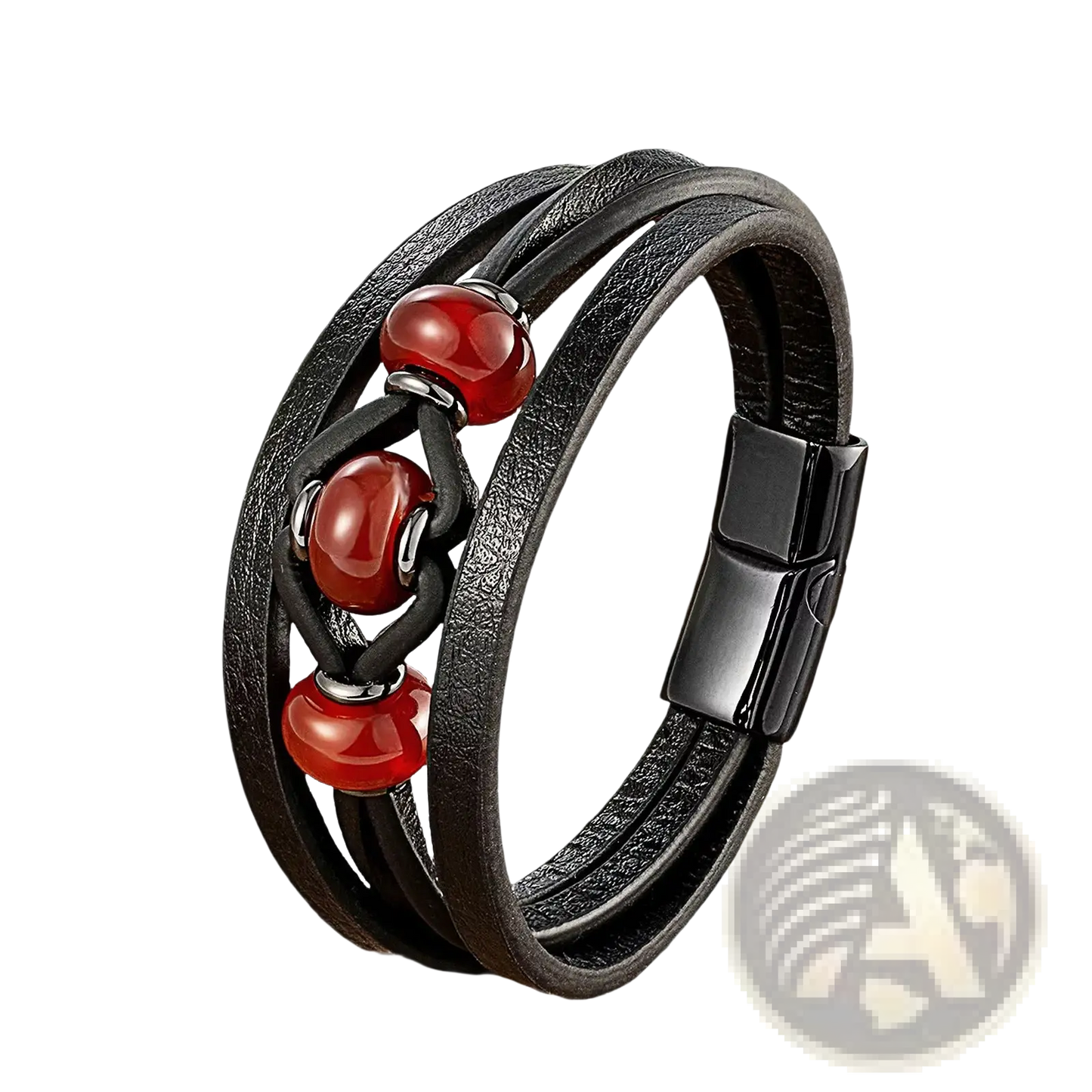 Leather Rope Bracelet with Natural Stone Beads and Magnetic Clasp