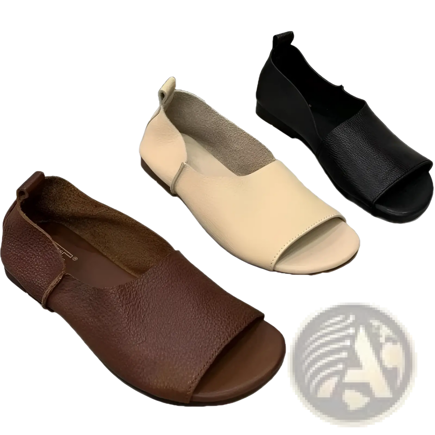 Leather Sandals Retro Soft Sole Peep Toe Slip Ons
