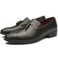 Men's Black Woven Leather Tassel Loafers