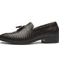 Men's Black Woven Leather Tassel Loafers