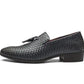 Men's Black Woven Leather Tassel Loafers