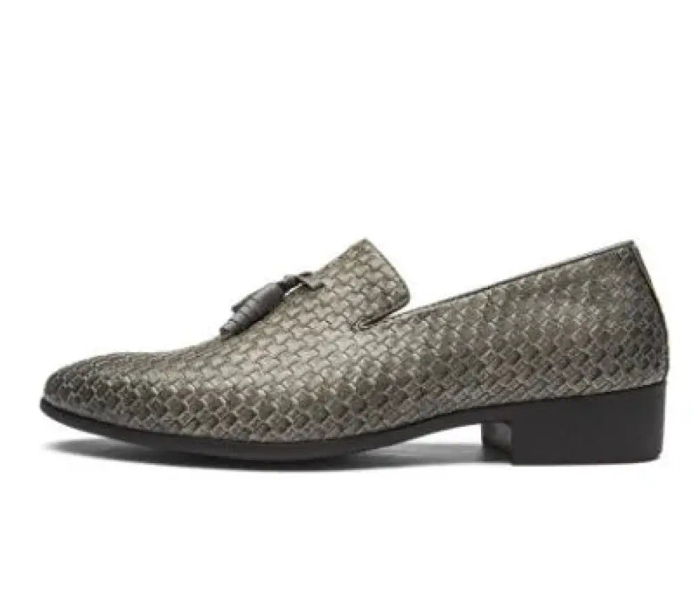 Men's Black Woven Leather Tassel Loafers