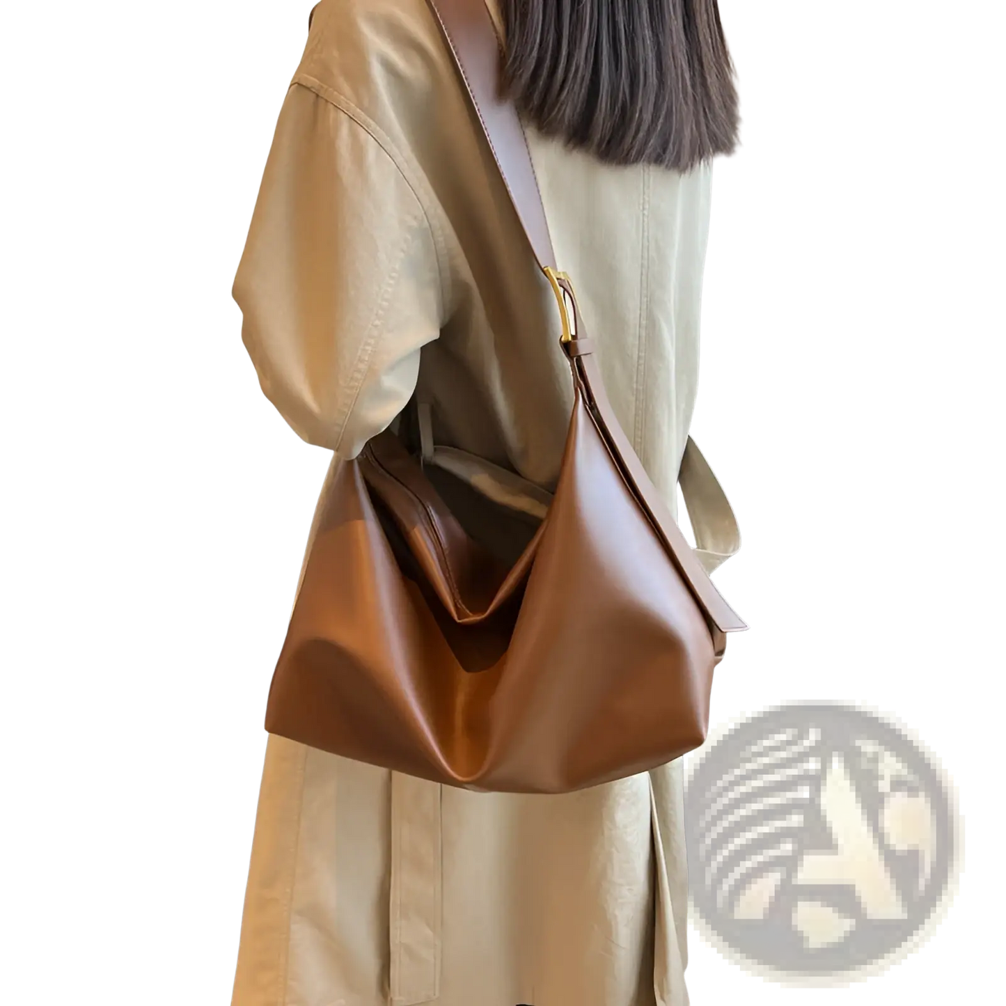 Leather Shoulder Bag with Gold Buckle and Strap