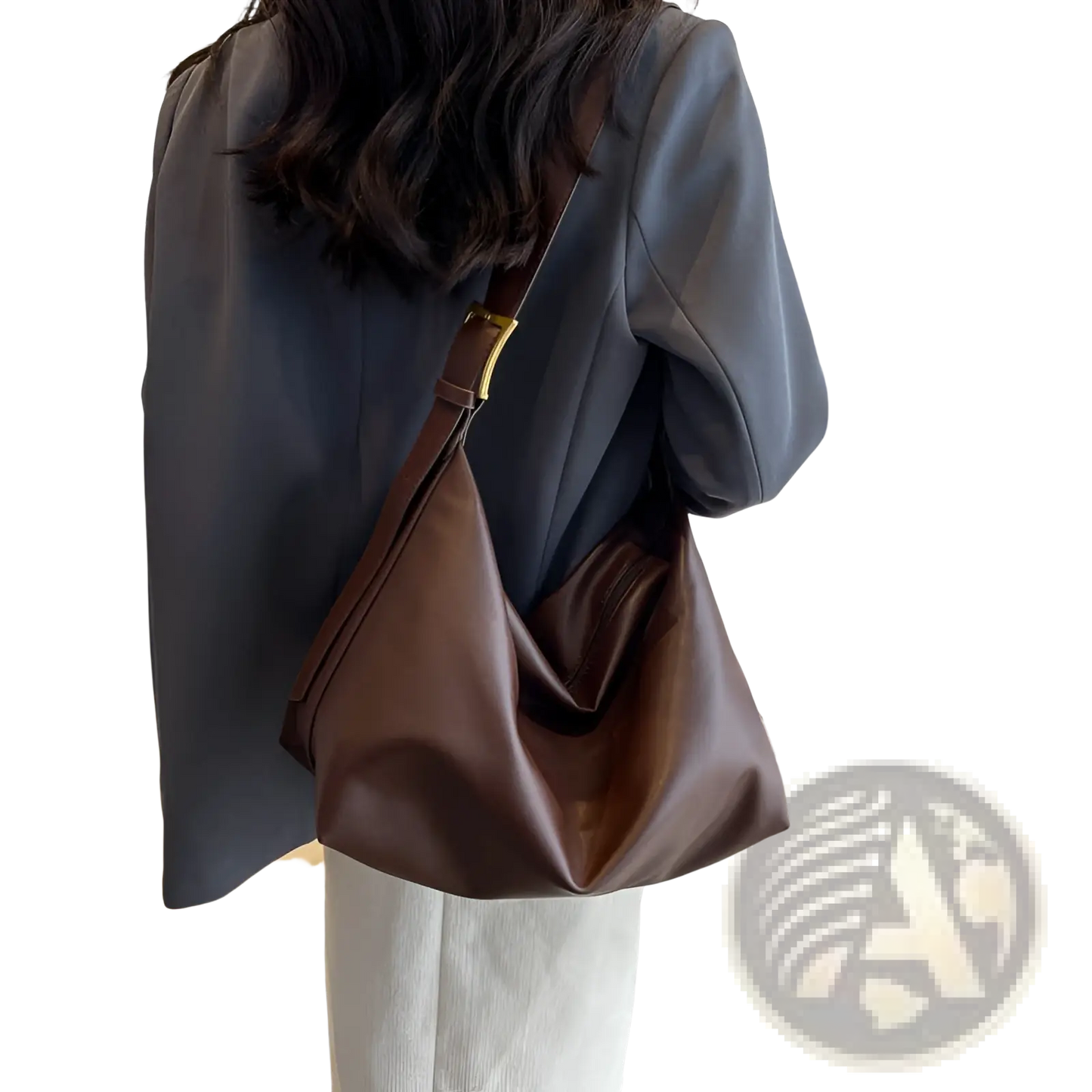Leather Shoulder Bag with Gold Buckle and Strap